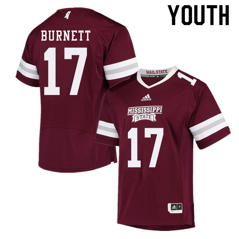 Youth #17 Logan Burnett Mississippi State Bulldogs College Football Jerseys Sale-Maroon